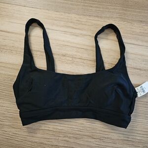 Aerie Banded Wide Strap Scoop Bikini Top Black Size Small
